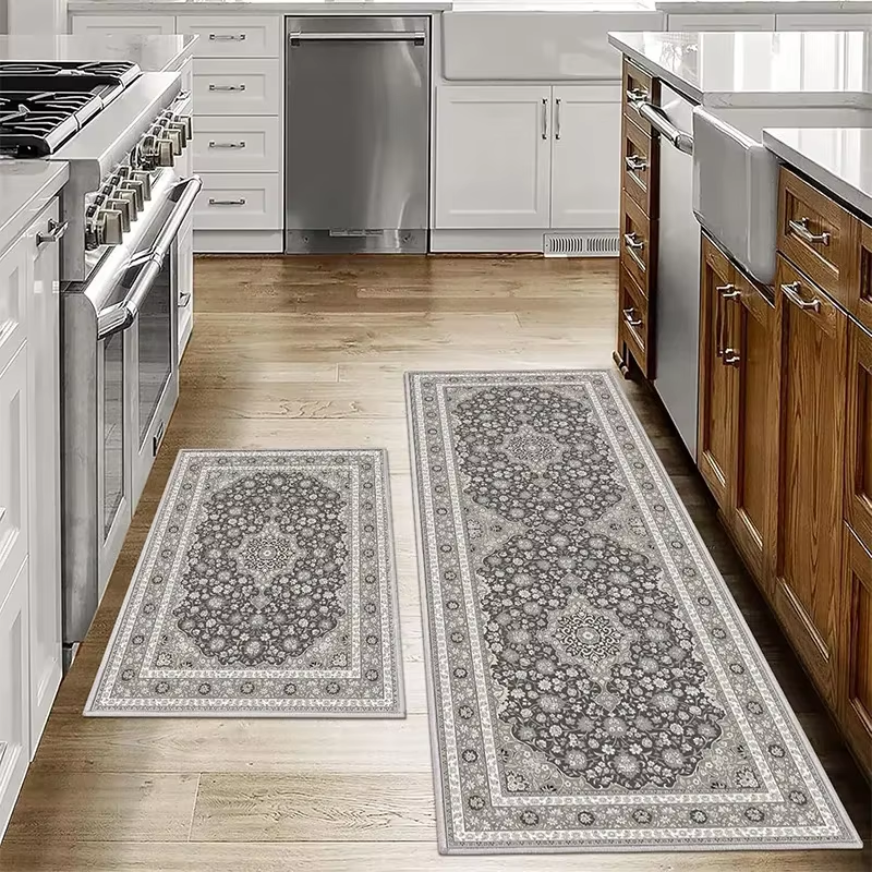 Bohemian Memory Foam Anti-Slip Floor Mats – Washable Kitchen & Bathroom Rugs for Hallways and Aisles (1 or 2 Piece Set)