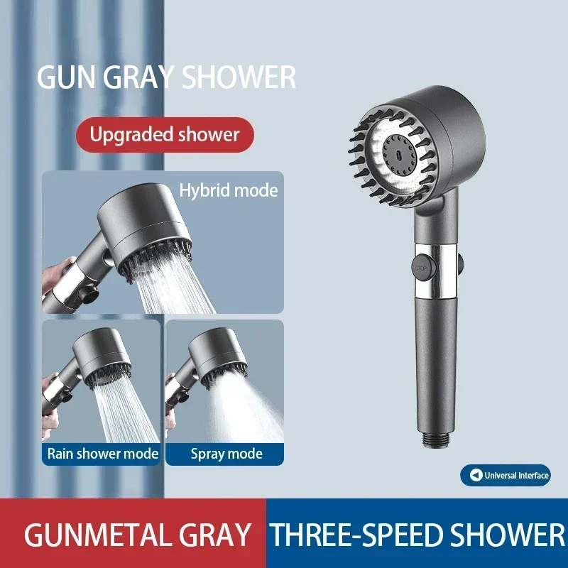 High-Pressure 3-Mode Filter Shower Head with Built-in Massage Brush – Eco-Friendly Water Saving Shower Brush