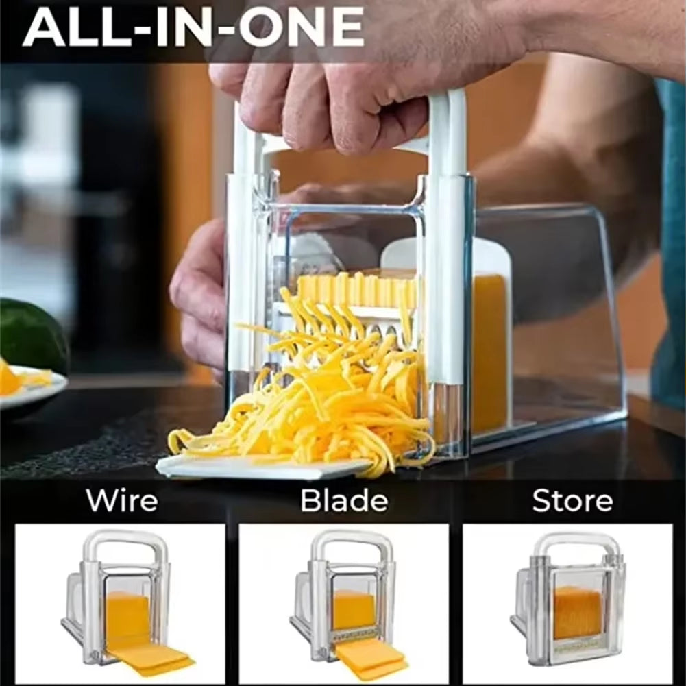 Premium Cheese Storage Container with 3-in-1 Metal Blade Slicer - Keep Your Cheese Fresh in Style!