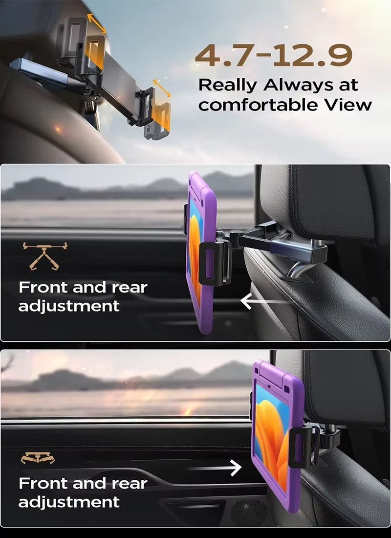 Car Back Seat Headrest Phone Holder Stretchable Tablet Stand Rear Pillow Adjustment Bracket for 4.7-12.9 Inch Ipad Pro Air Mini