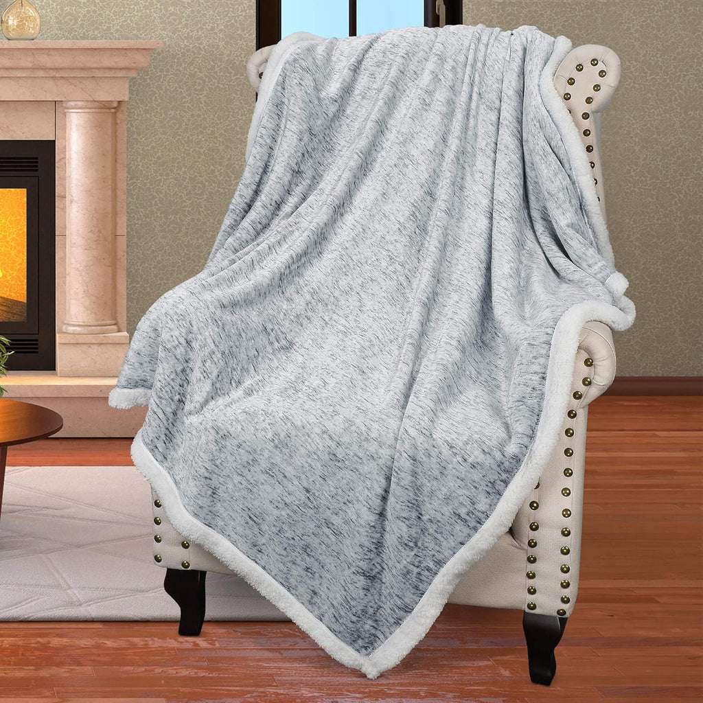Cozy Grey Sherpa Throw Blanket - Super Soft Reversible Fuzzy Snowflake Design, Perfect for the Holidays (50x60 Inches)