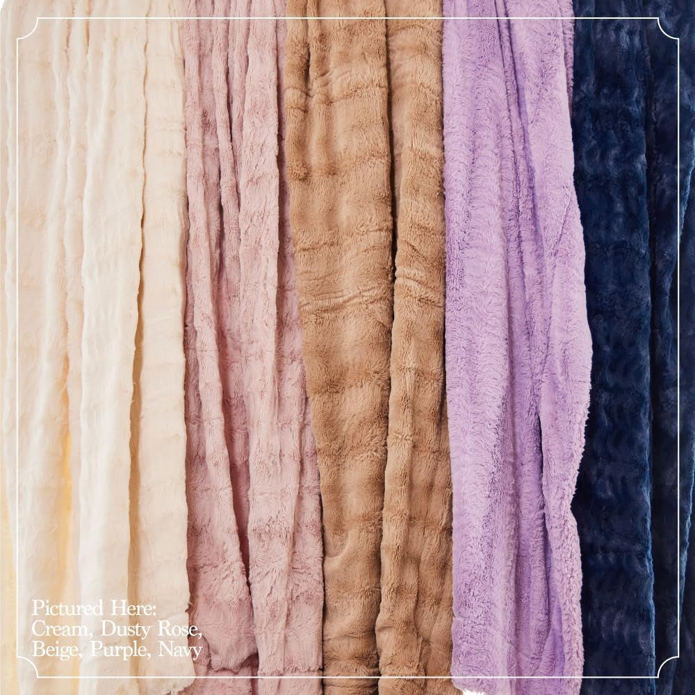 Cozy Dusty Rose Faux Fur & Sherpa Throw Blanket - Soft, Fluffy Decor for Couch & Bed, Perfect Gift for Women, 65x50 Inches