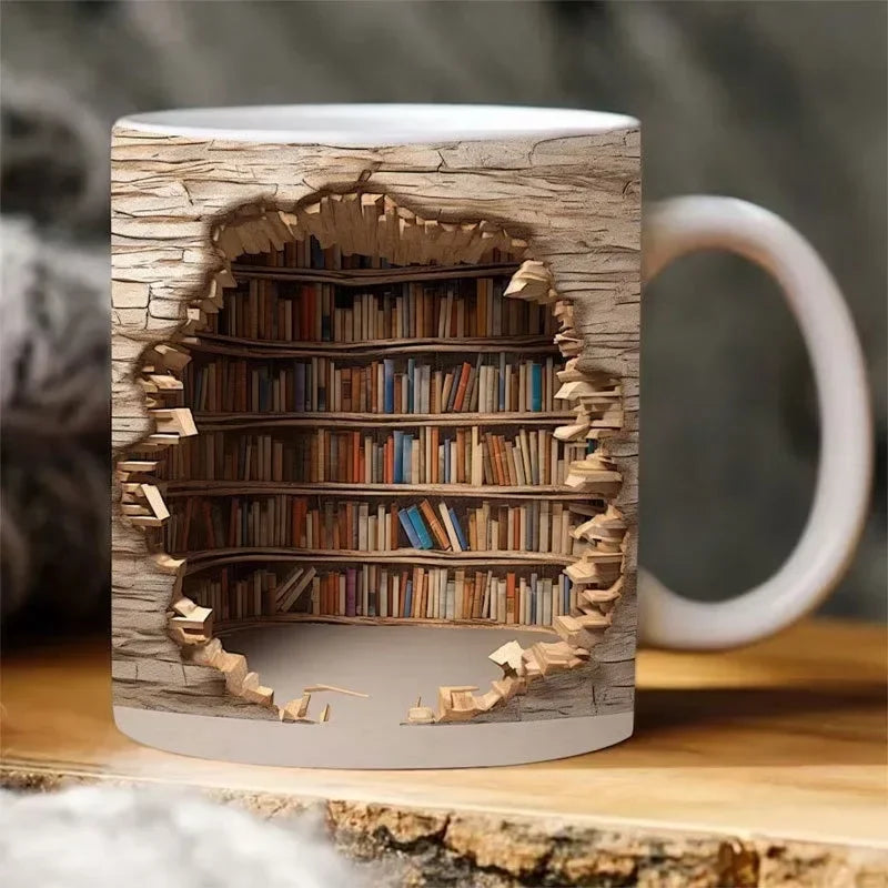 Creative 3D Library Book Mug - Unique Multi-Purpose Coffee Cup for Study & Gift Ideas