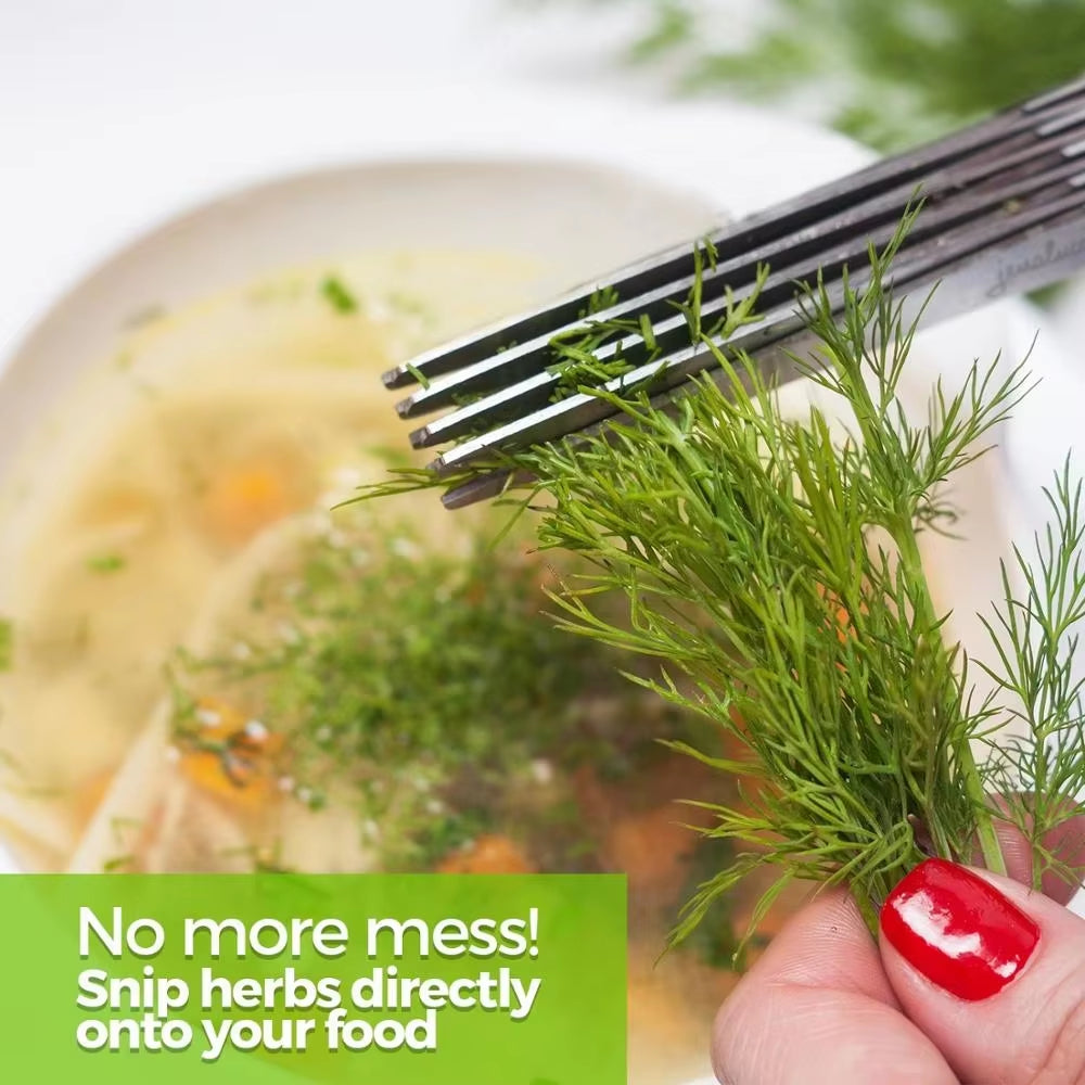 5-Blade Stainless Steel Herb Scissors with Cleaning Brush - Perfect for Chopping Onions and Scallions!