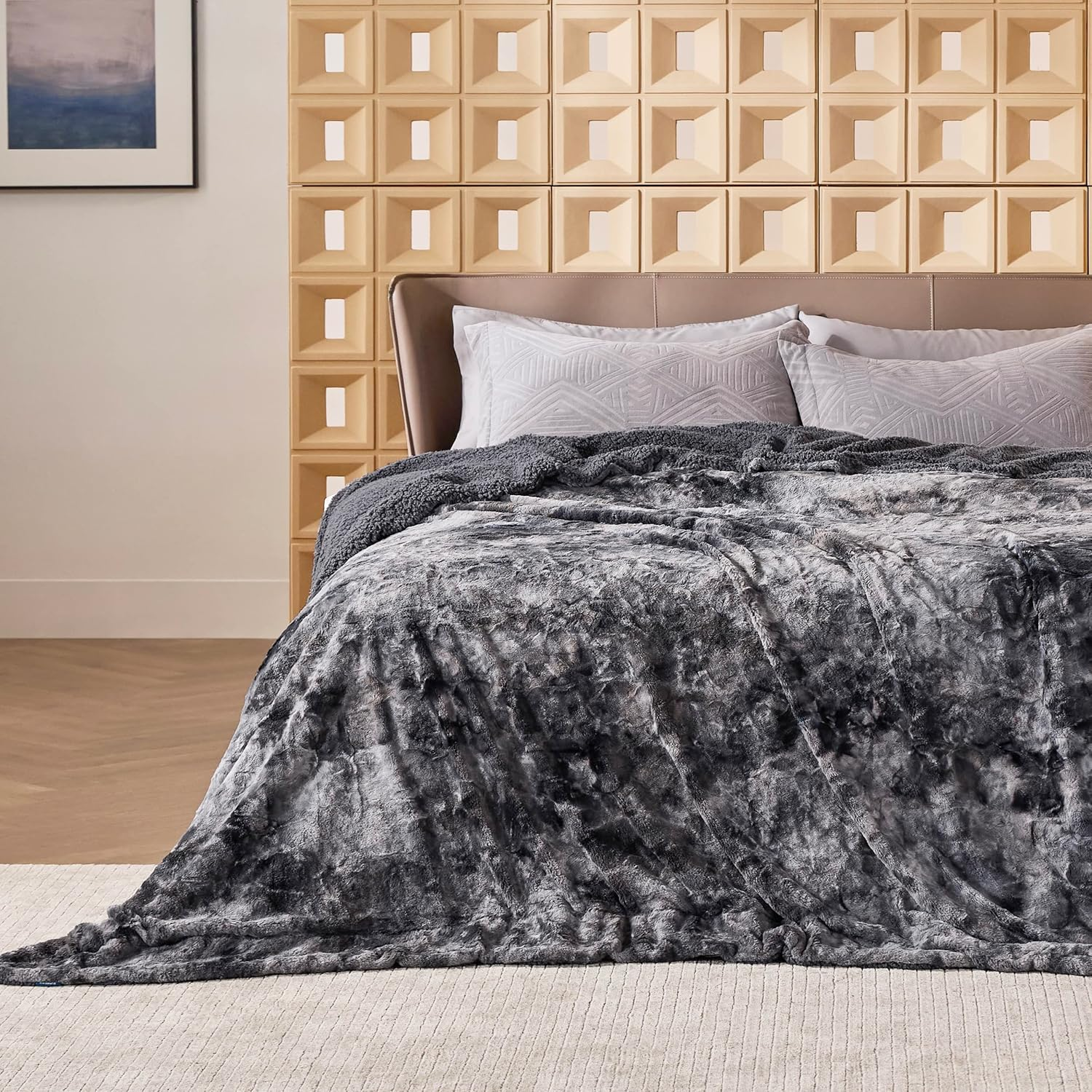 Luxurious Grey Sherpa King Size Blanket – Plush Fleece & Faux Fur Tie Dye Throw for Home