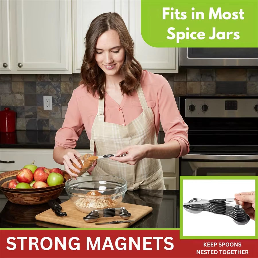 Premium Stainless Steel Magnetic Measuring Spoons Set - Heavy Duty Kitchen Gadgets for Baking & Cooking, Perfect Fit for Spice Jars