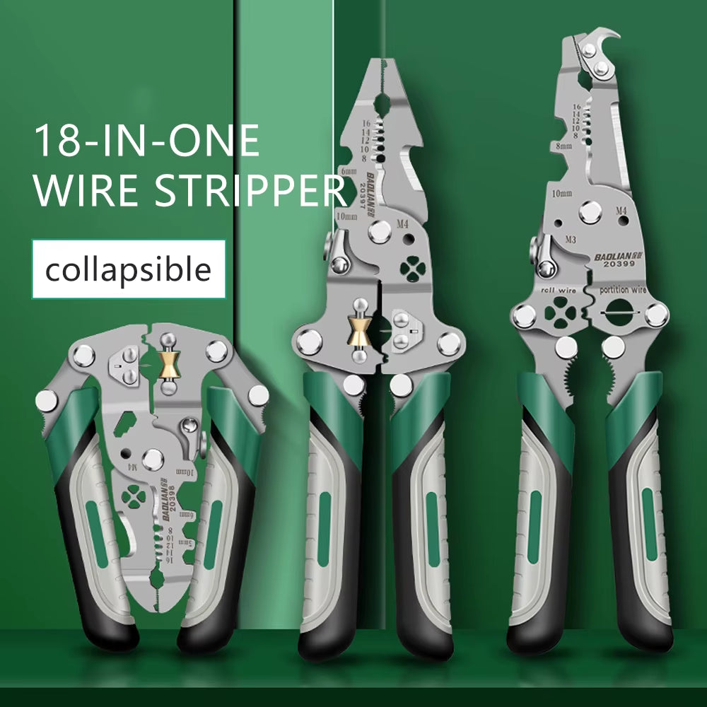 Ultimate 18-in-1 Foldable Wire Stripper Tool - Multi-Function Electrician's Essential for Cutting, Crimping, and Wound Wire Splitting!