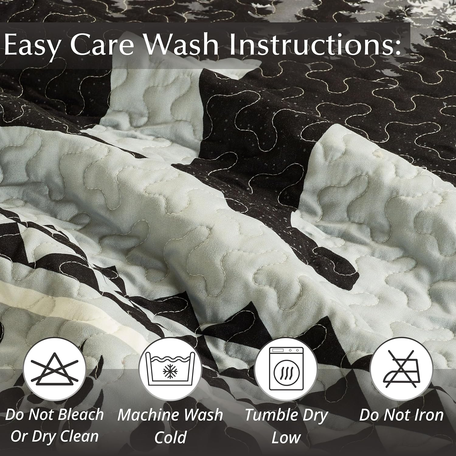 Moon Bear 3-Piece King Quilt Set – Black & White Reversible Comforter for Cabin-Style Bedroom