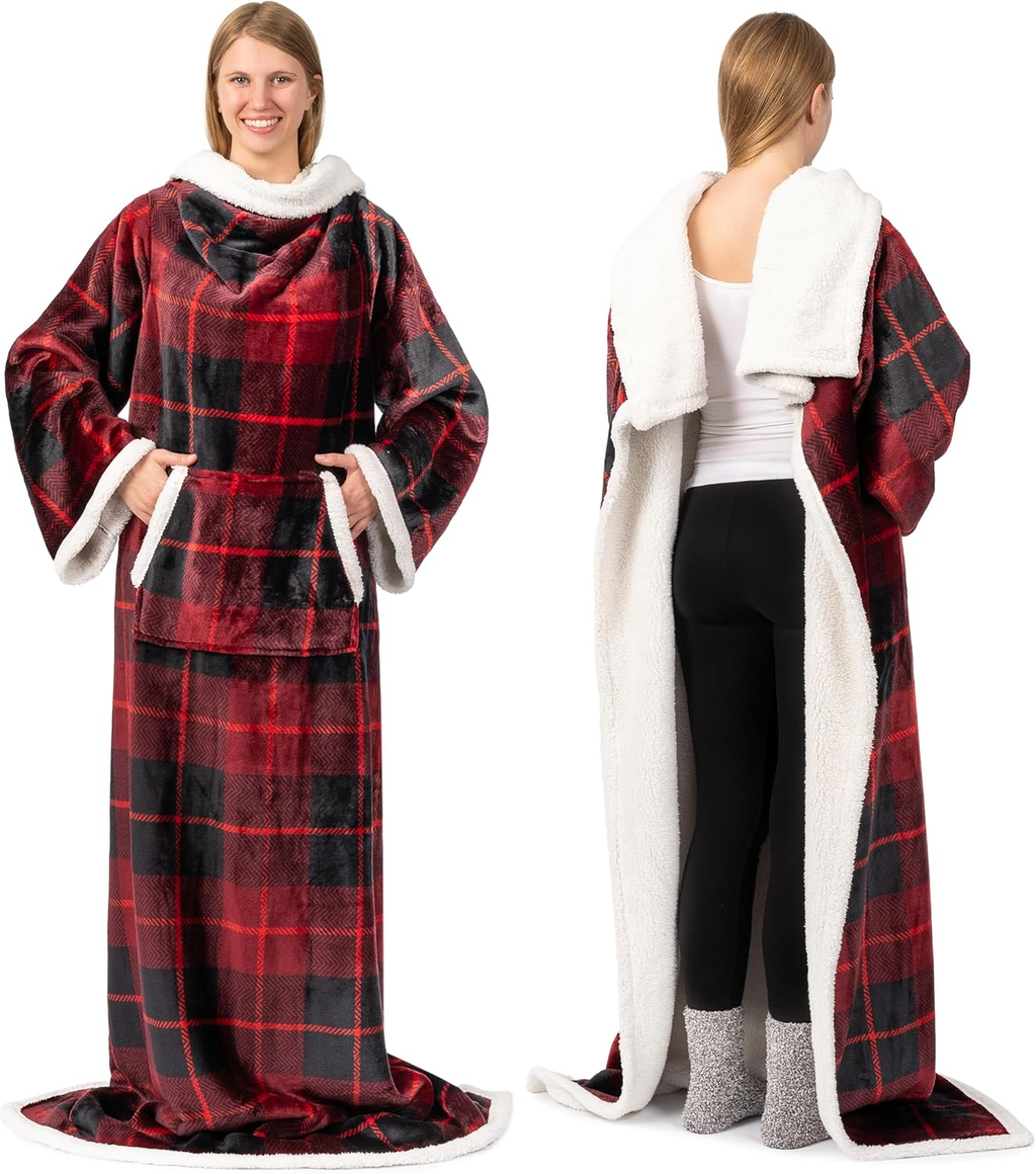 Cozy Sherpa Wearable Blanket with Sleeves & Pocket – Plush Wrap for Men & Women