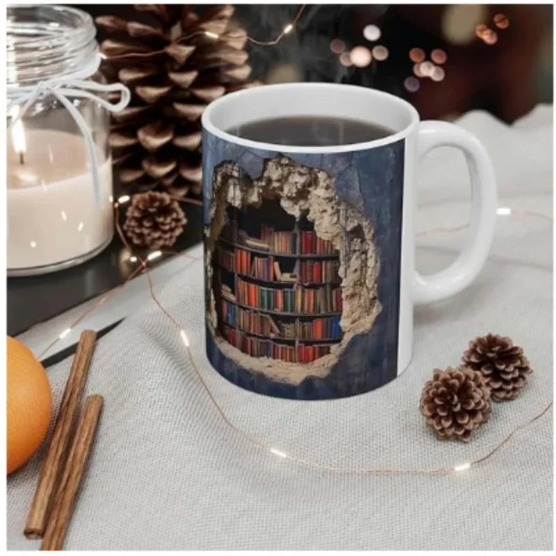 Creative 3D Library Book Mug - Unique Multi-Purpose Coffee Cup for Study & Gift Ideas