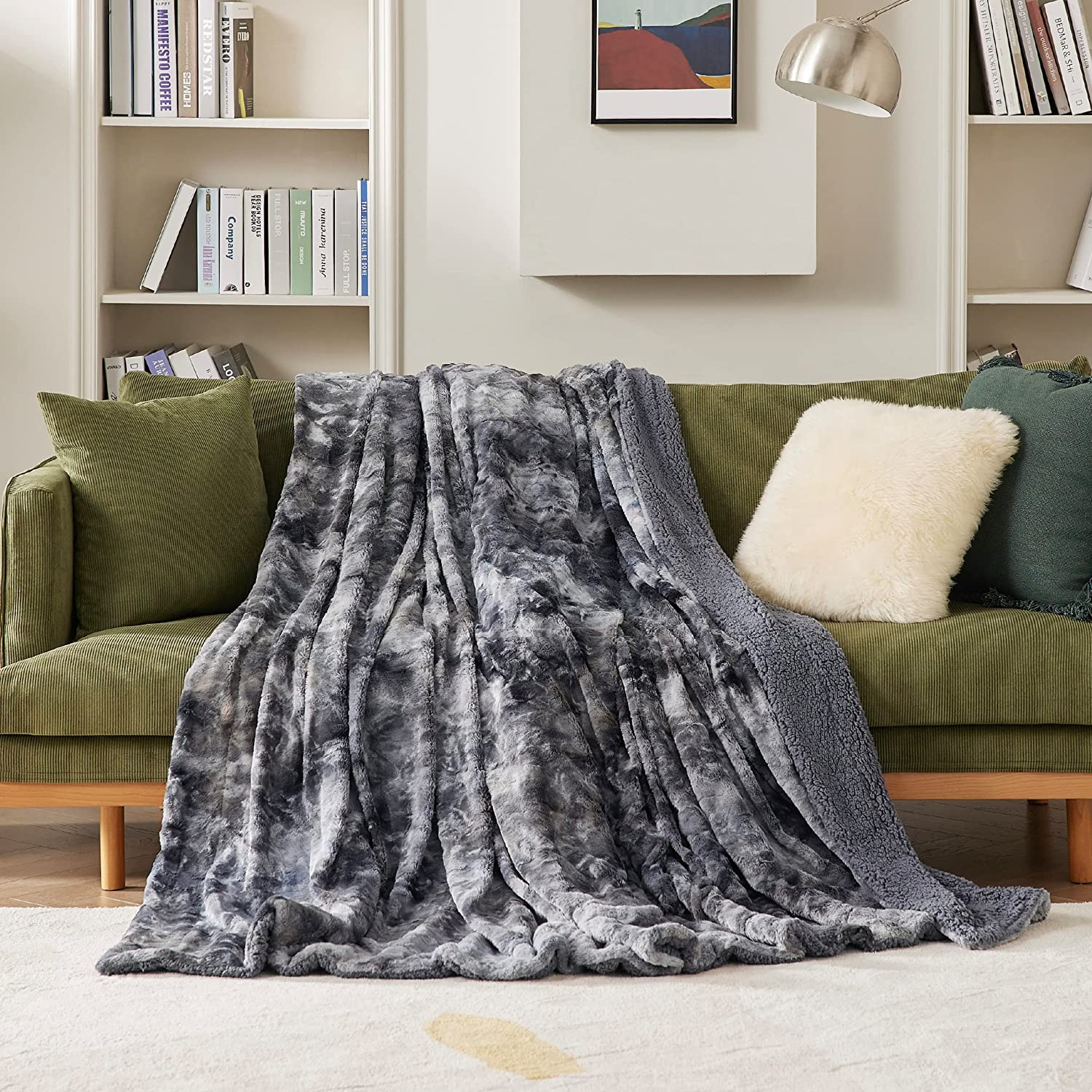 Luxurious Grey Sherpa King Size Blanket – Plush Fleece & Faux Fur Tie Dye Throw for Home