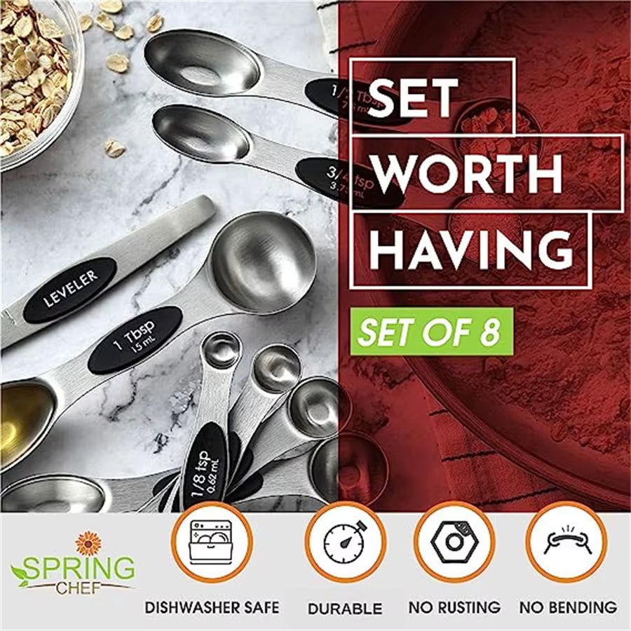Premium Stainless Steel Magnetic Measuring Spoons Set - Heavy Duty Kitchen Gadgets for Baking & Cooking, Perfect Fit for Spice Jars