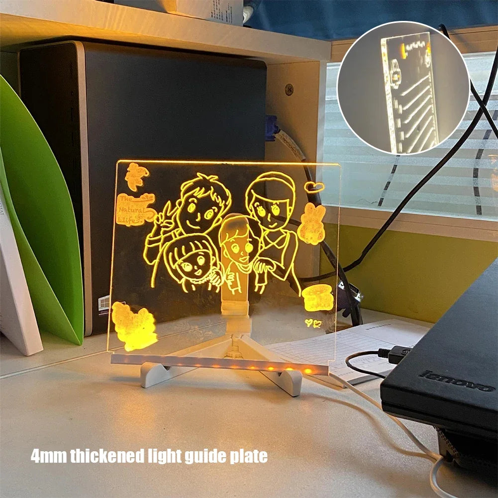 Glow & Write Acrylic Message Board - Rewritable DIY Drawing Lamp with 7 Colorful Pens for Kids