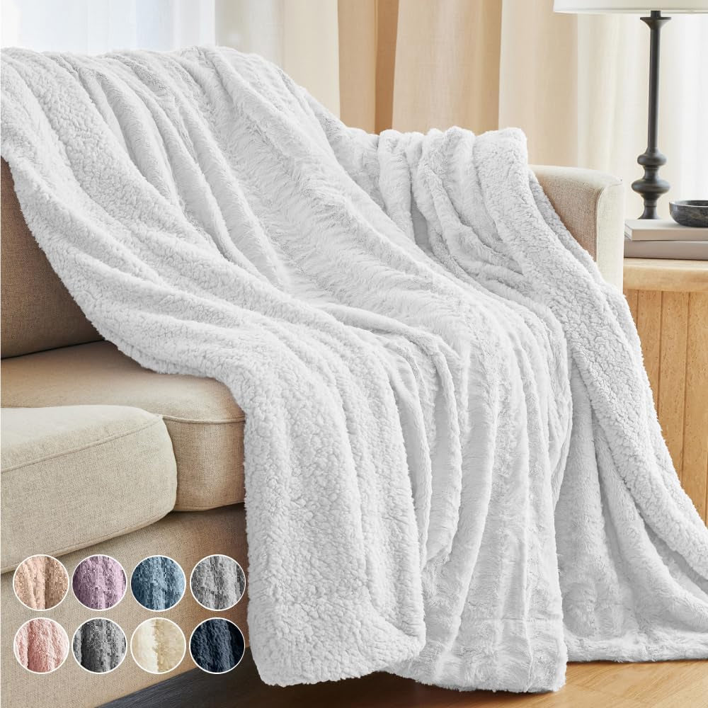 Cozy Dusty Rose Faux Fur & Sherpa Throw Blanket - Soft, Fluffy Decor for Couch & Bed, Perfect Gift for Women, 65x50 Inches