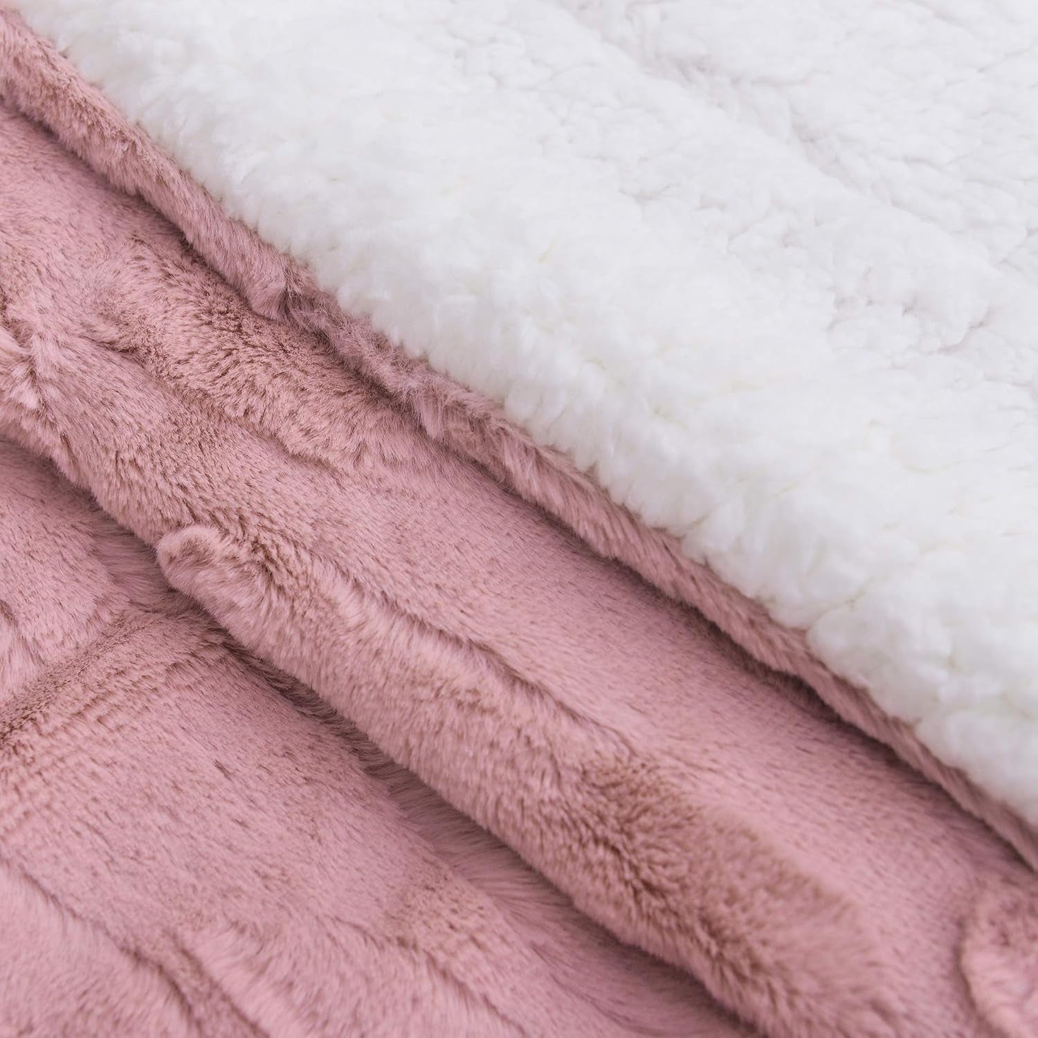 Luxuriously Soft Dusty Rose Faux Fur Throw Blanket with Ivory Sherpa Back - 50x60 Inches