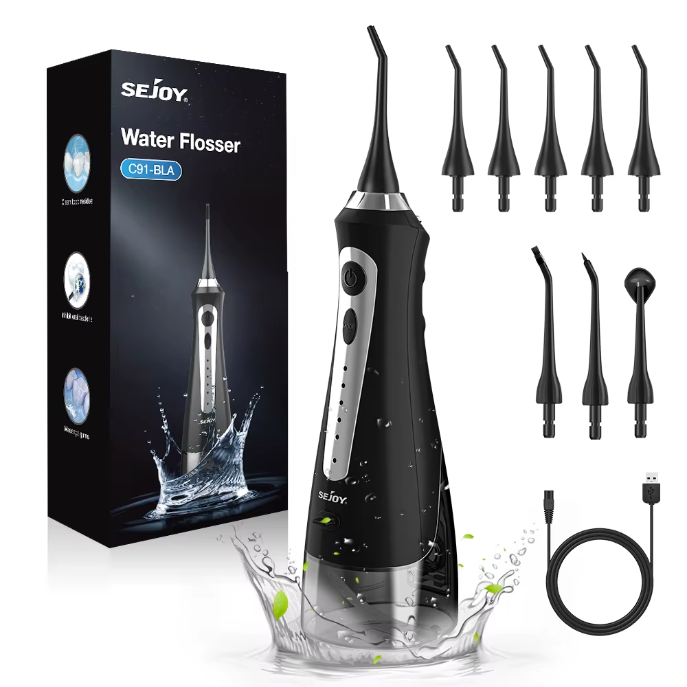 Cordless Water Flosser – 8 Nozzles, 5 Modes, IPX7 Waterproof, USB Rechargeable