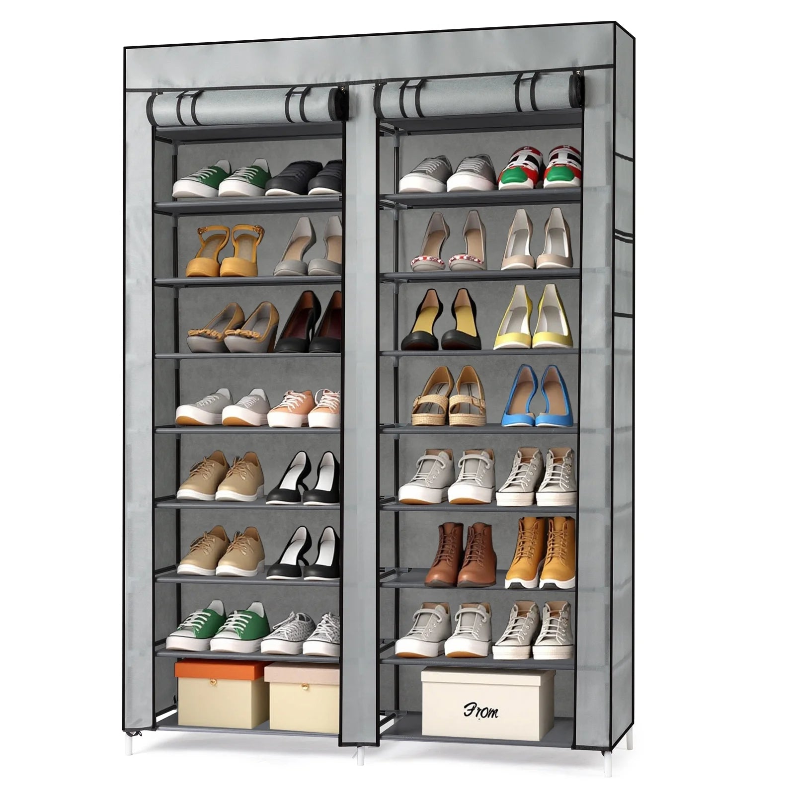 10 Tiers Shoe Rack with Dustproof Cover Closet Shoe Storage Cabinet Organizer