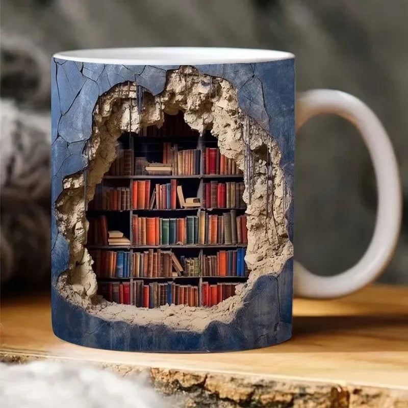 Creative 3D Library Book Mug - Unique Multi-Purpose Coffee Cup for Study & Gift Ideas