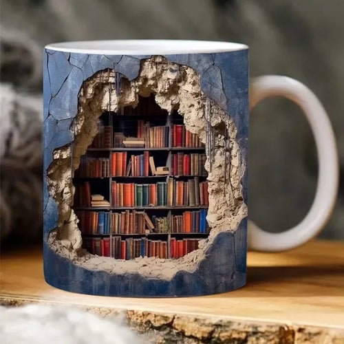 Creative 3D Library Book Mug - Unique Multi-Purpose Coffee Cup for Study & Gift Ideas