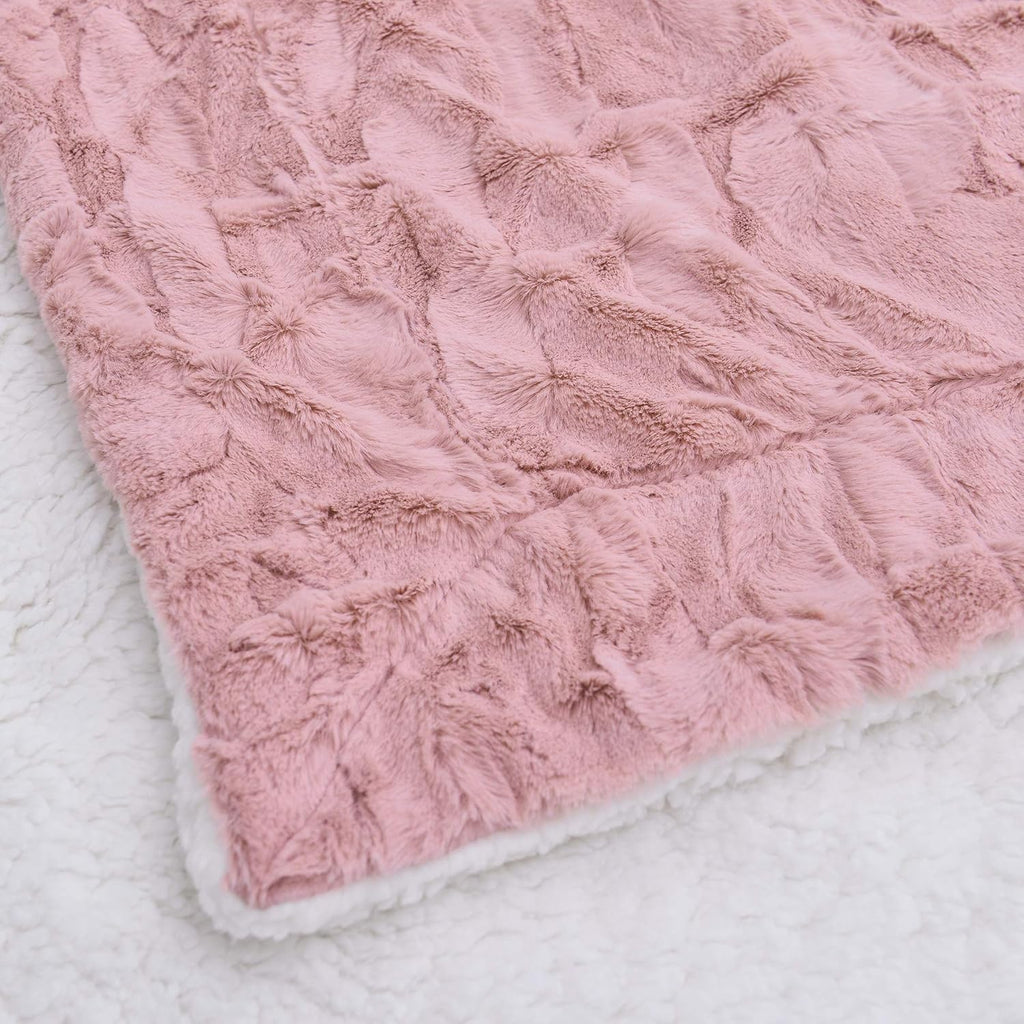 Luxuriously Soft Dusty Rose Faux Fur Throw Blanket with Ivory Sherpa Back - 50x60 Inches