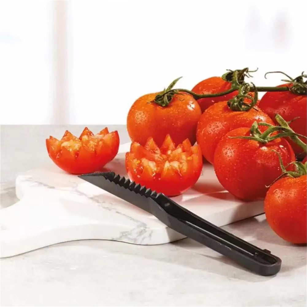 Piranha V-Shaped Serrated Vegetable and Fruit Slicer with Non-Slip Handle - Perfect for Salads and Decorative Cutting!