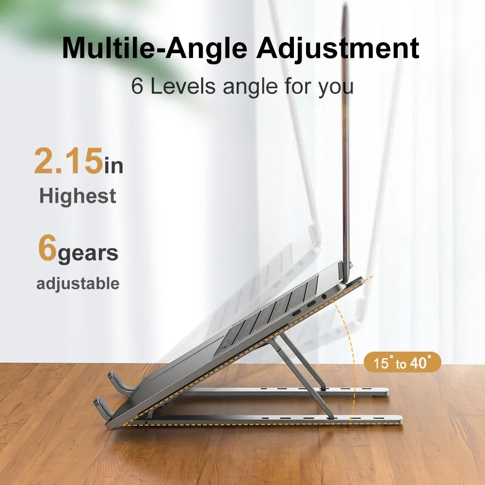 Foldable Portable Aluminum Laptop Stand - Adjustable MacBook Holder & Notebook Support for Ultimate Comfort