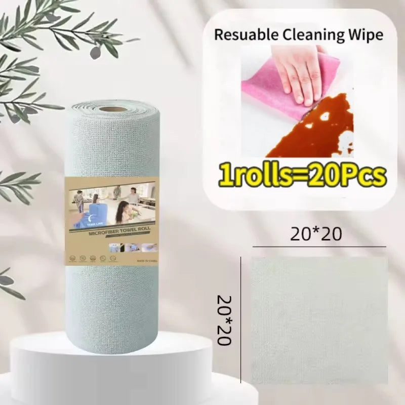 Eco-Friendly Reusable Microfiber Cleaning Wipes - 20 Sheet Roll for Kitchen and Household Use