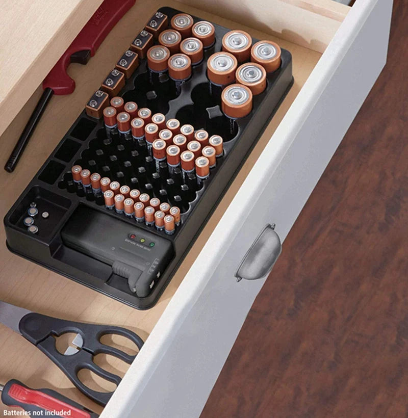 Ultimate Battery Storage Organizer with Tester - Convenient Caddy for AAA, AA, C, D, and 9V Batteries