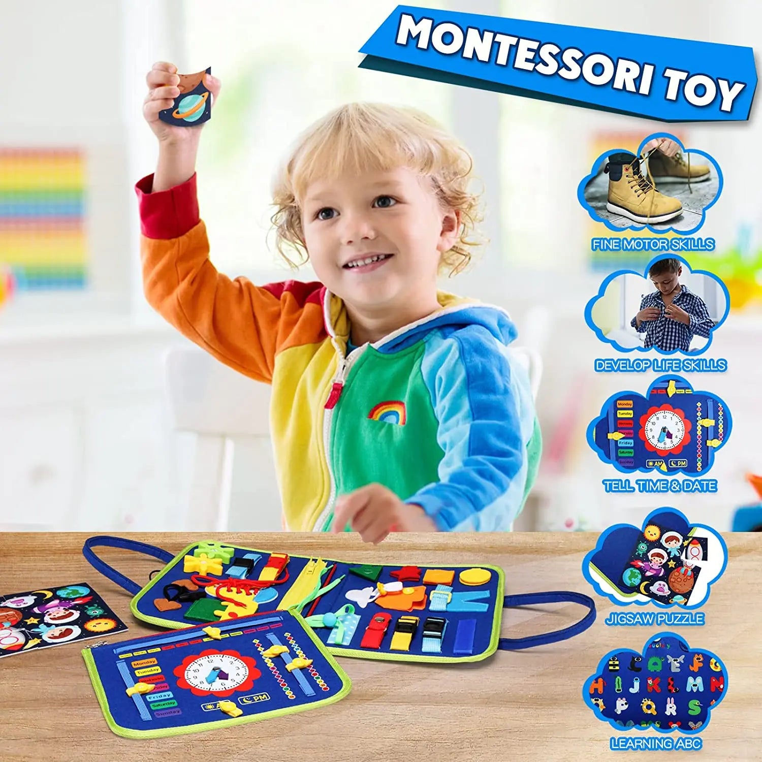 Engaging Montessori Busy Board for Toddlers - Fun Sensory Toy for Learning Fine Motor Skills on the Go!