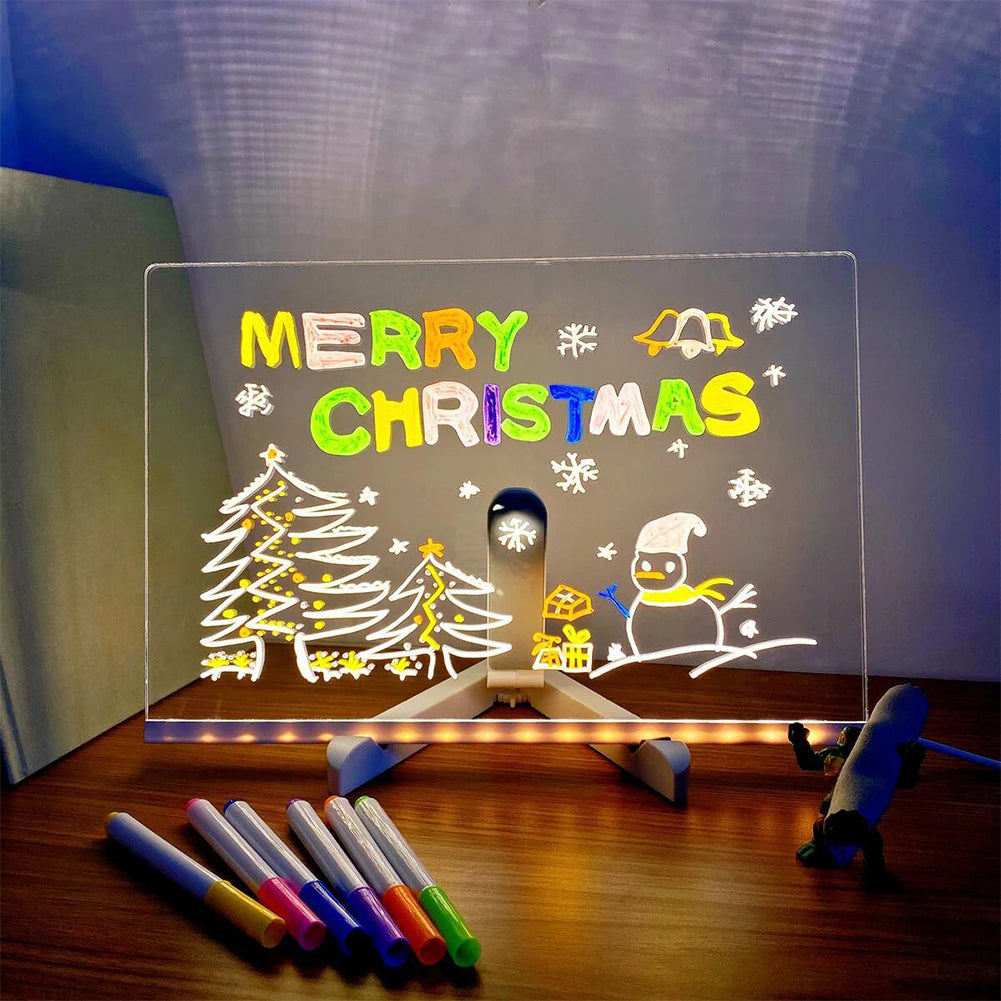 Glow & Write Acrylic Message Board - Rewritable DIY Drawing Lamp with 7 Colorful Pens for Kids