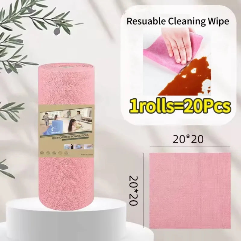 Eco-Friendly Reusable Microfiber Cleaning Wipes - 20 Sheet Roll for Kitchen and Household Use