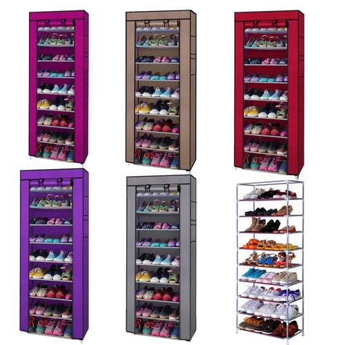 10 Tiers Shoe Rack with Dustproof Cover Closet Shoe Storage Cabinet Organizer