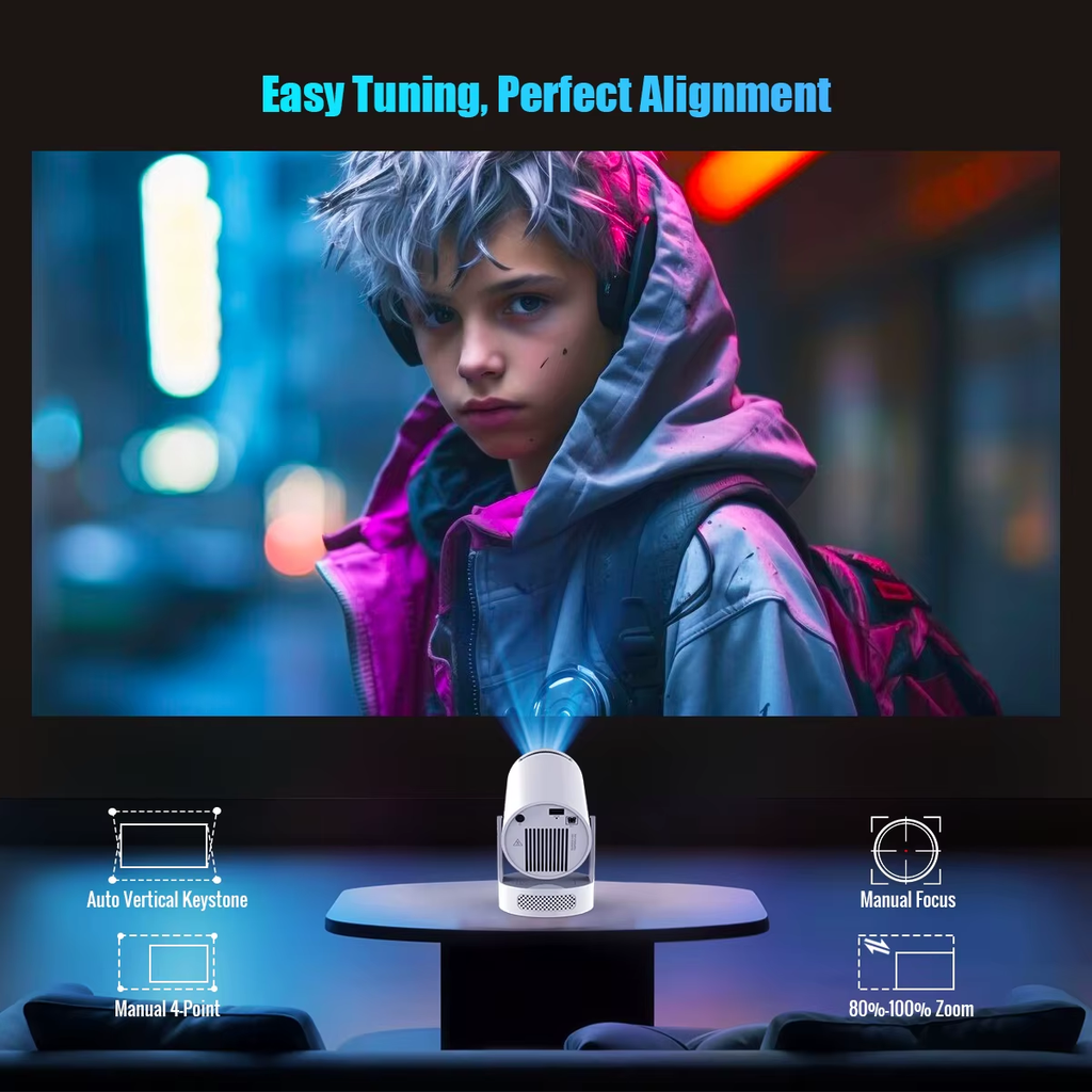 HY300 Pro+ Mini Smart Projector – 720P HD, 8K Support, 290 ANSI, Android 14, Bluetooth, Portable Home & Travel Projector