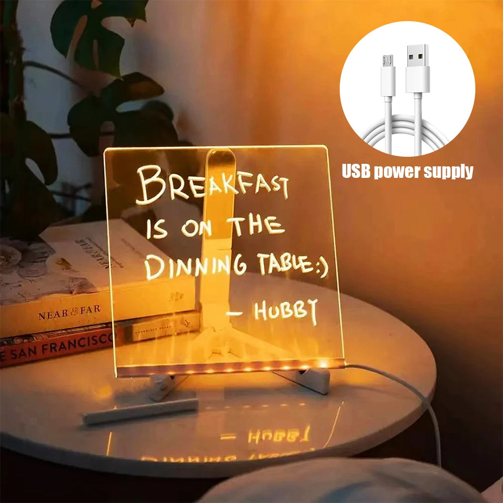 Glow & Write Acrylic Message Board - Rewritable DIY Drawing Lamp with 7 Colorful Pens for Kids
