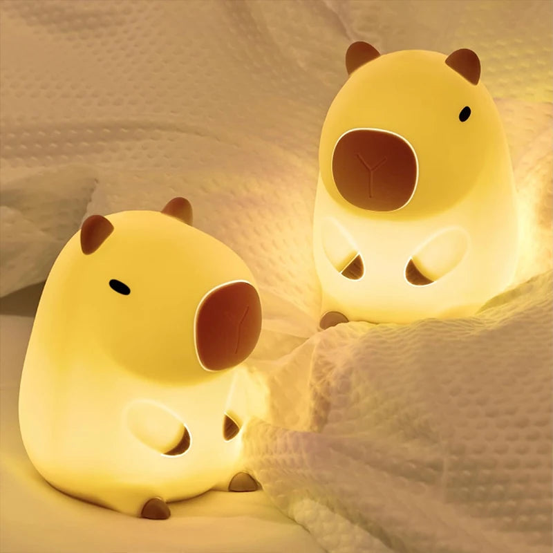 Adorable Capybara USB Rechargeable Night Light - Perfect Touch Bedside Lamp for Kids!