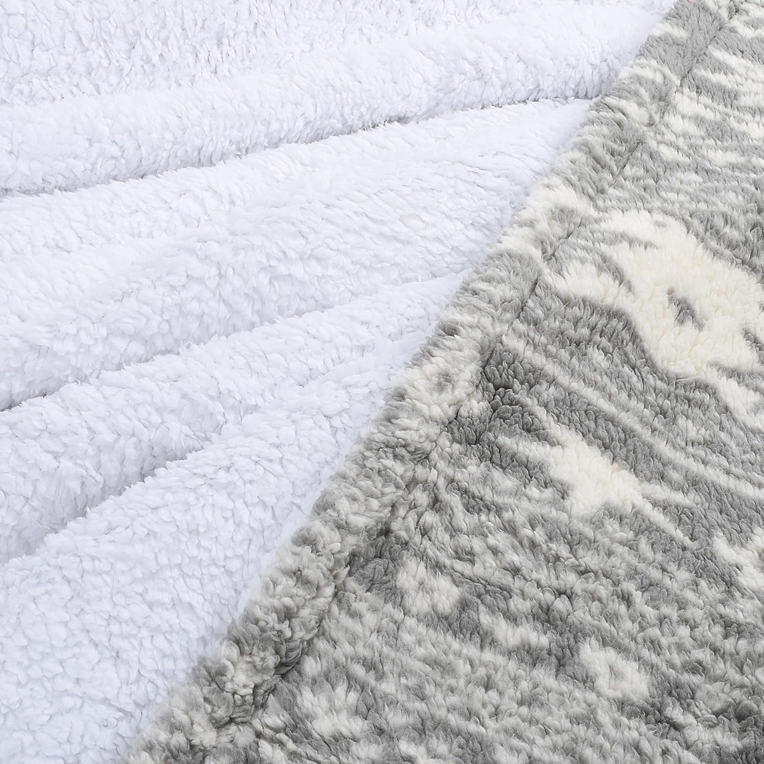 Cozy Grey Sherpa Throw Blanket - Super Soft Reversible Fuzzy Snowflake Design, Perfect for the Holidays (50x60 Inches)