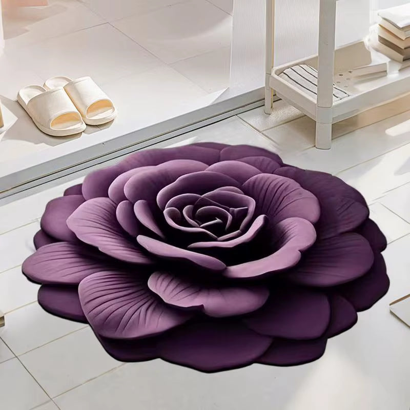 Luxurious Floral Quick-Dry Absorbent Bathroom Mat - Non-Slip 15.75"x15.75" Rug