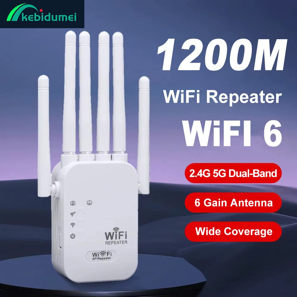 1200Mbps Dual-Band WiFi Repeater & Signal Booster - Amplify Your Internet with 2.4G & 5G Network!