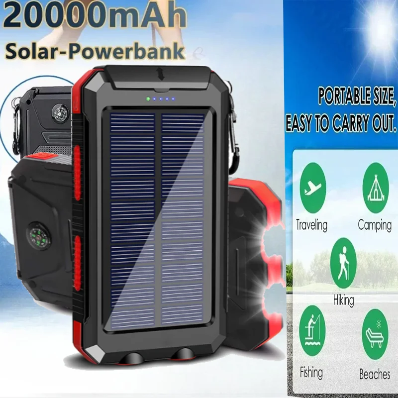 200,000mAh Waterproof Solar Power Bank – Fast Charging External Battery with SOS & Dual USB for iPhone, Samsung & Android