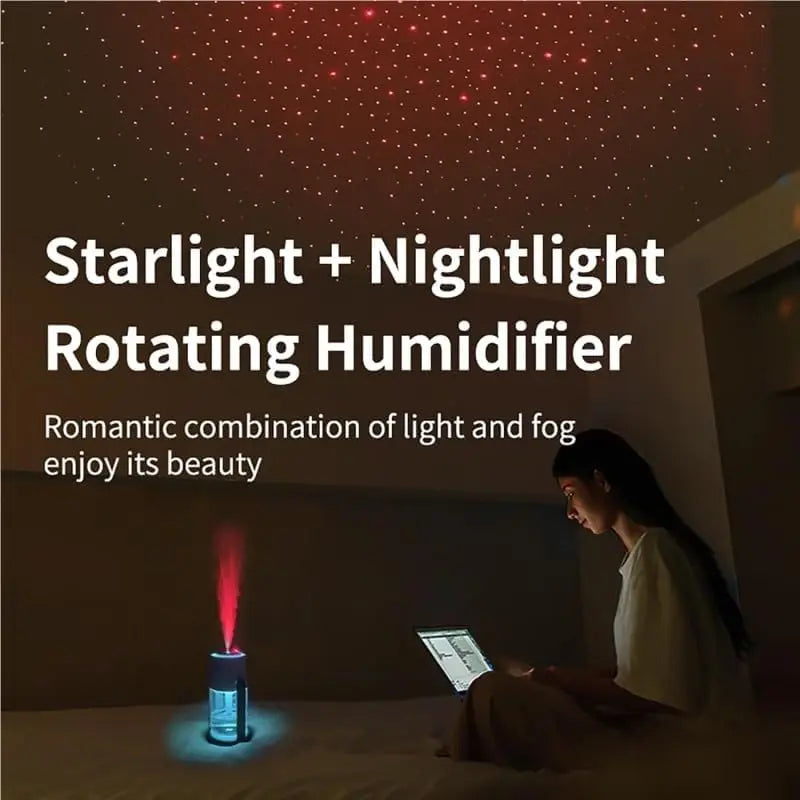 Portable Air Humidifier with Rotating Mist & Starry Light - USB Car & Home Smart Humidifier for Travel & Office
