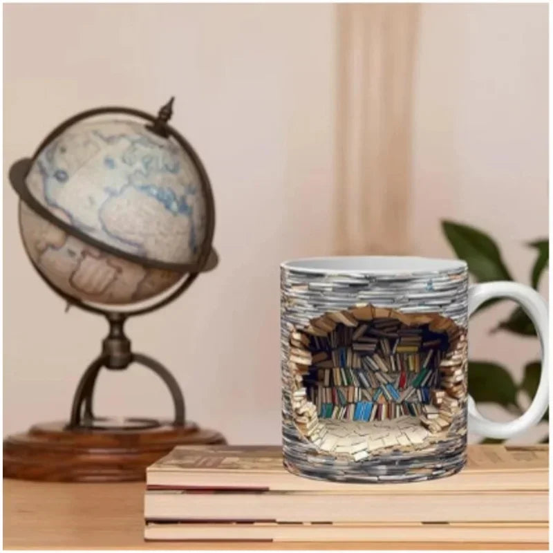 Creative 3D Library Book Mug - Unique Multi-Purpose Coffee Cup for Study & Gift Ideas