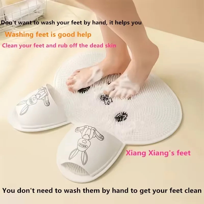 Exfoliating Anti-Slip Bath Mat with Back Massage Brush - Silicone Foot Wash & Shower Scraper