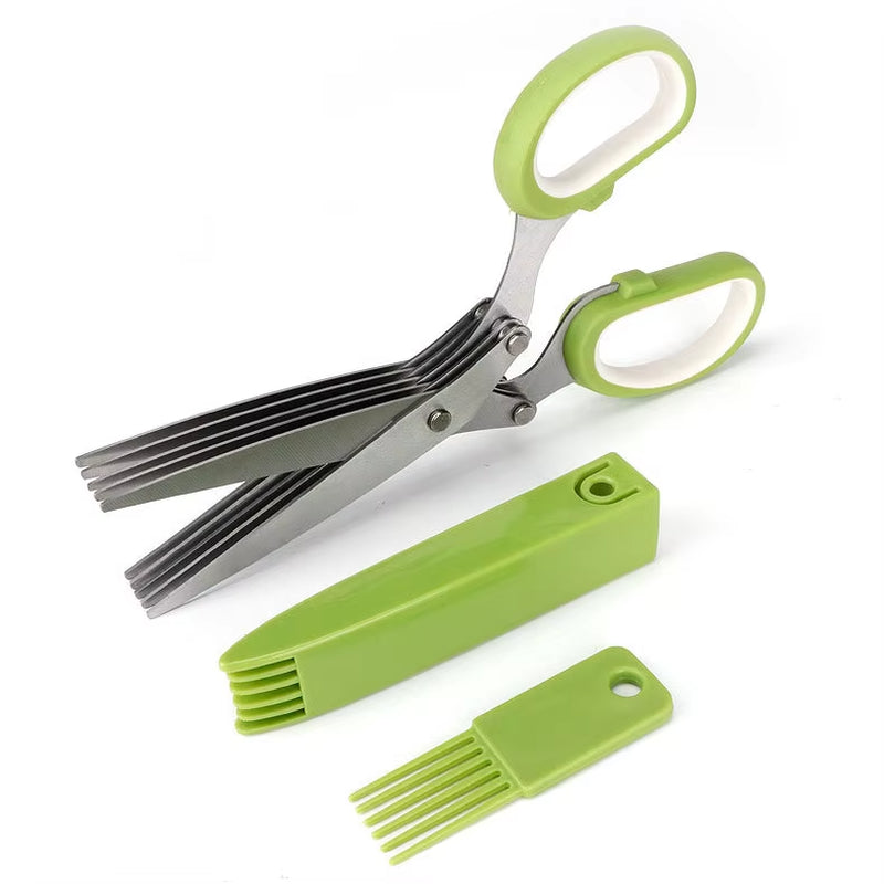 5-Blade Stainless Steel Herb Scissors with Cleaning Brush - Perfect for Chopping Onions and Scallions!