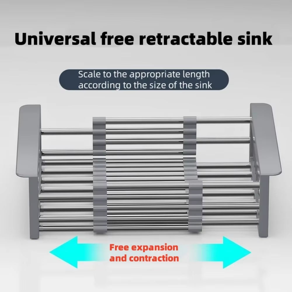 Versatile Stainless Steel Extendable Dish Drying Rack & Drain Basket for Kitchen Sink - Ideal for Fruits, Vegetables, and Storage!