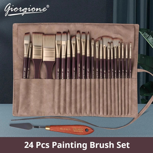 25-Piece Artist Paint Brush Set with Wooden Handles and Scraper - Perfect for Acrylic, Oil, and Gouache Painting