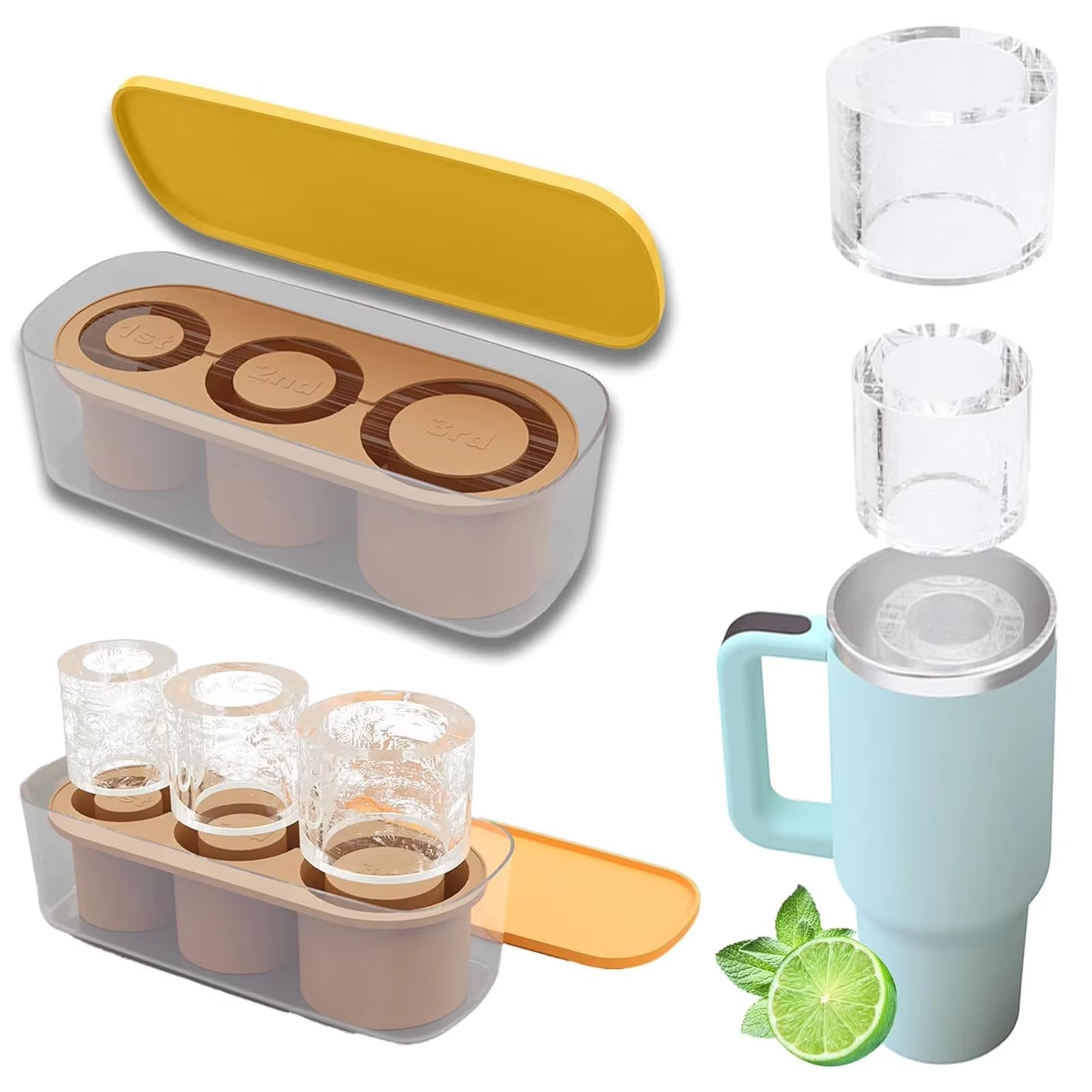 Versatile Silicone Ice Cube Molds with Lid for 30/40 Oz Tumbler Cups - Effortless Ice Maker & Easy Release Tray