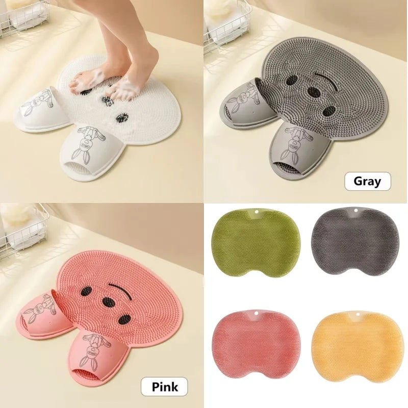 Exfoliating Anti-Slip Bath Mat with Back Massage Brush - Silicone Foot Wash & Shower Scraper