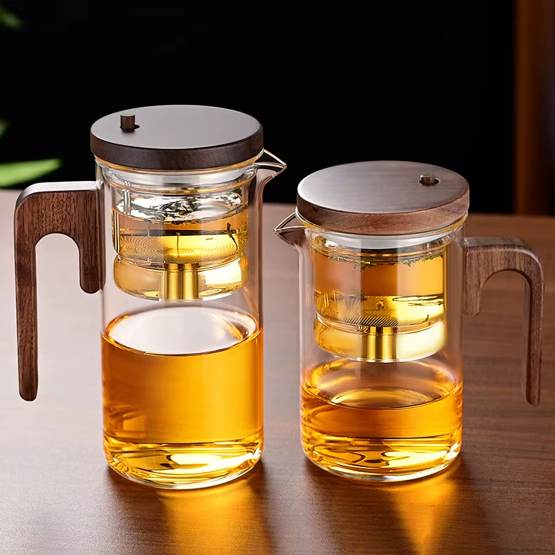 Stylish Magnetic Switch Glass Teapot – Heat-Resistant with Tea Water Separation & Filtration | Solid Wood Handle | 800–900ml