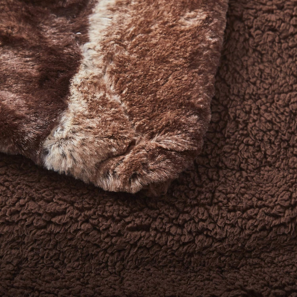 Luxuriously Soft Tache Chocolate Brown Striped Faux Fur Throw Blanket - 50x60 - Perfect for Cozy Warmth