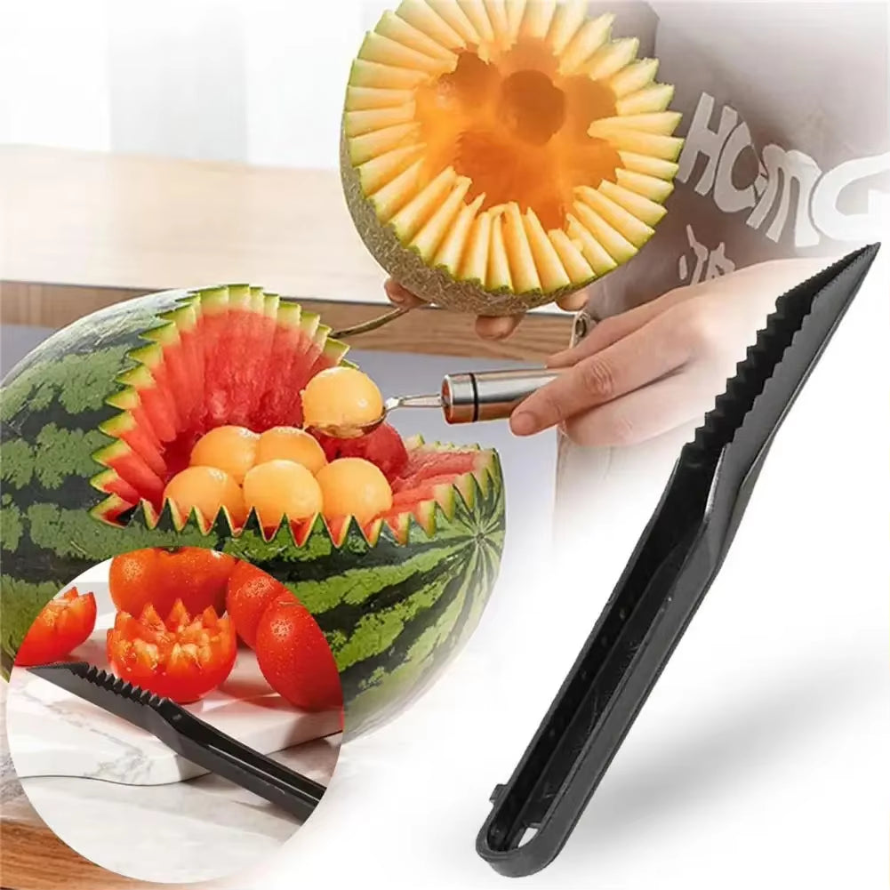Piranha V-Shaped Serrated Vegetable and Fruit Slicer with Non-Slip Handle - Perfect for Salads and Decorative Cutting!